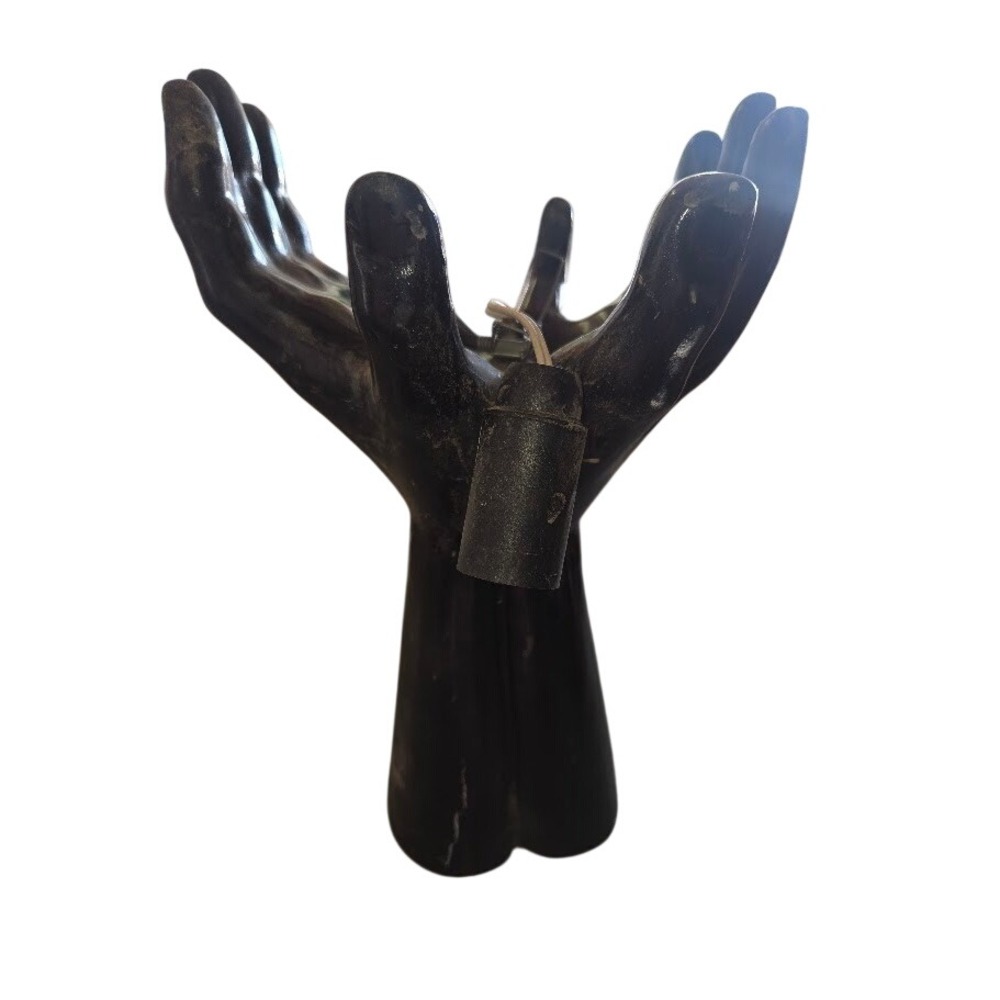 Vintage Black Ceramic Hand Lamp Base Sculptural Art Deco Style 10 Inch